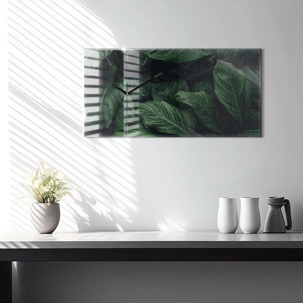 Ceas orizontale de perete din sticlă Monstera tropicală