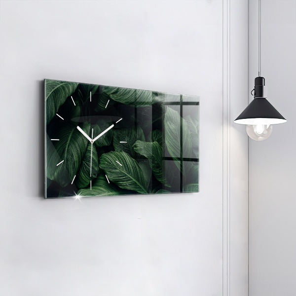 Ceas orizontale de perete din sticlă Monstera tropicală