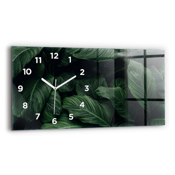 Ceas orizontale de perete din sticlă Monstera tropicală