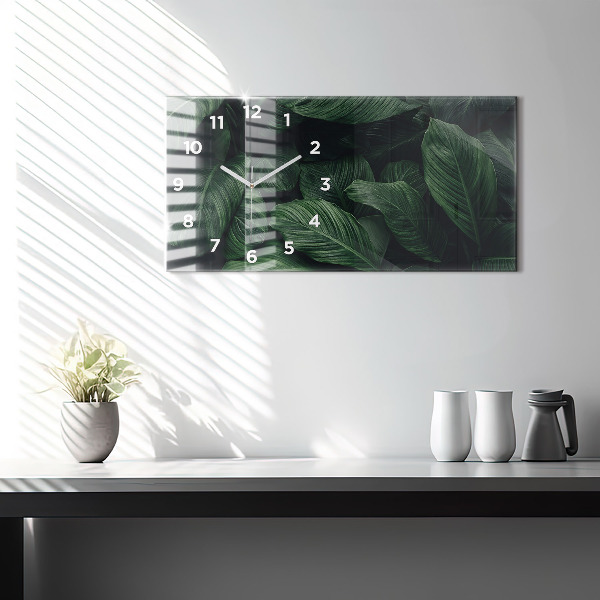 Ceas orizontale de perete din sticlă Monstera tropicală
