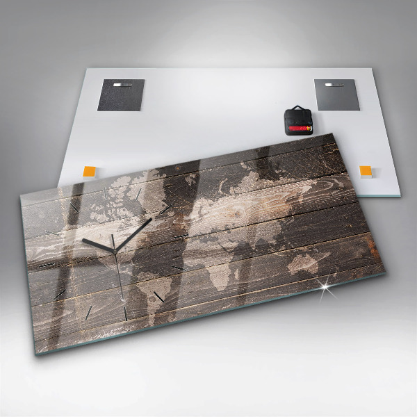 Ceas orizontale de perete din sticlă Harta lumii pe lemn