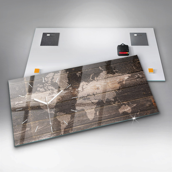 Ceas orizontale de perete din sticlă Harta lumii pe lemn