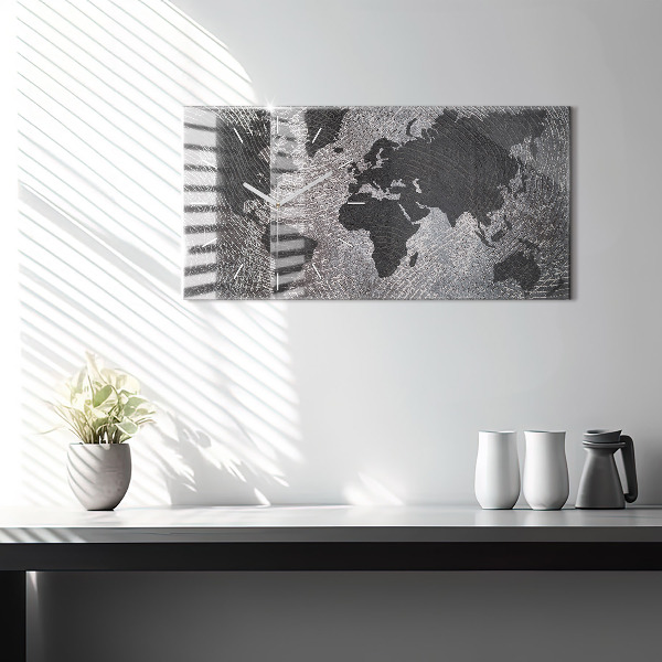 Ceas orizontale de perete din sticlă Harta lumii concrete