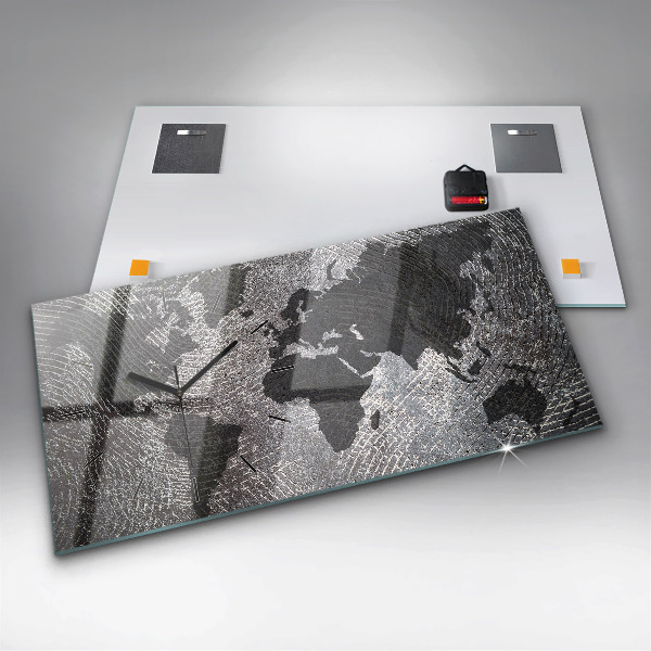 Ceas orizontale de perete din sticlă Harta lumii concrete