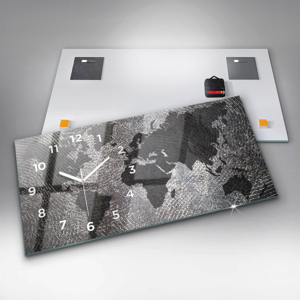 Ceas orizontale de perete din sticlă Harta lumii concrete