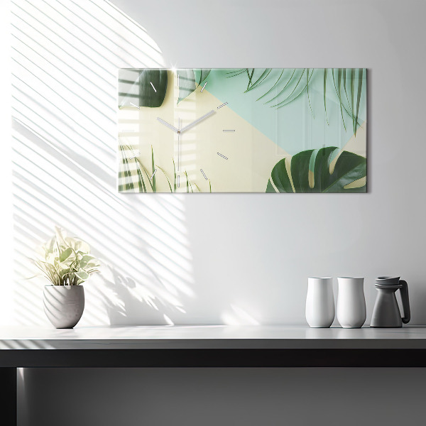 Ceas orizontale de perete din sticlă Monstera pleacă
