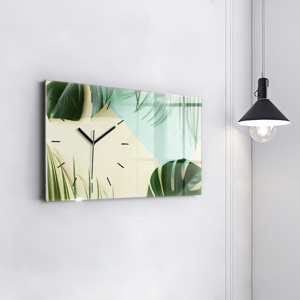 Ceas orizontale de perete din sticlă Monstera pleacă