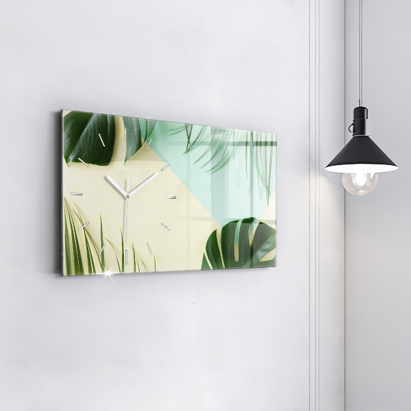 Ceas orizontale de perete din sticlă Monstera pleacă