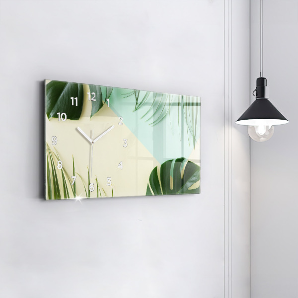Ceas orizontale de perete din sticlă Monstera pleacă