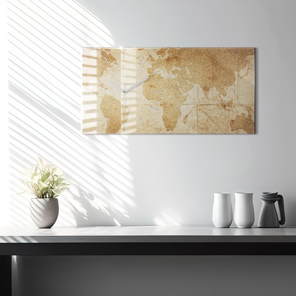 Ceas orizontale de perete din sticlă Harta lumii vintage