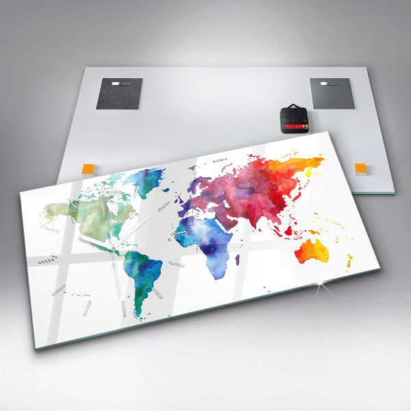 Ceas orizontale de perete din sticlă Harta lumii acuarela