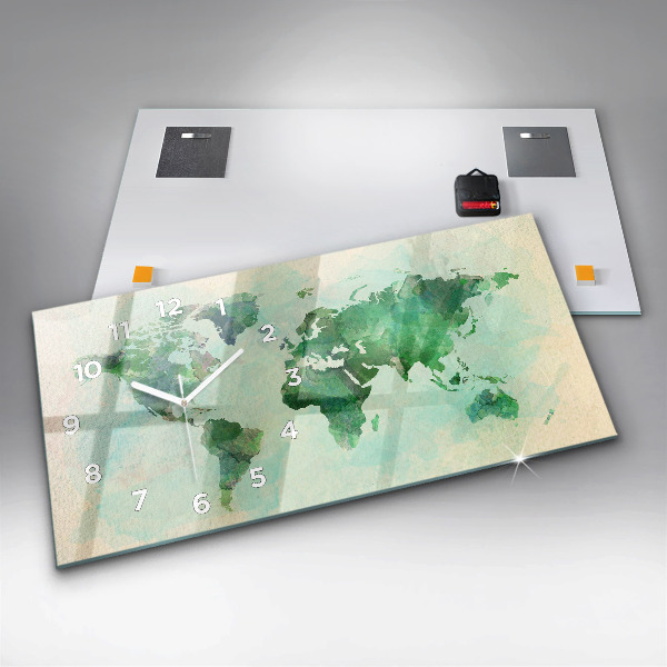 Ceas orizontale de perete din sticlă Harta lumii acuarela