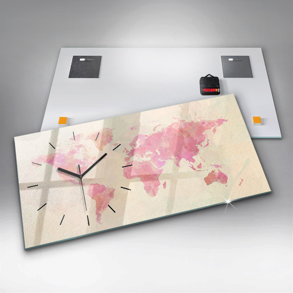 Ceas orizontale de perete din sticlă Harta lumii acuarela
