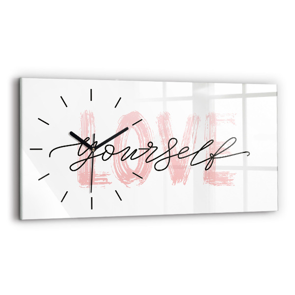 Ceas orizontale de perete din sticlă Inscripție iubește-te pe tine însuți