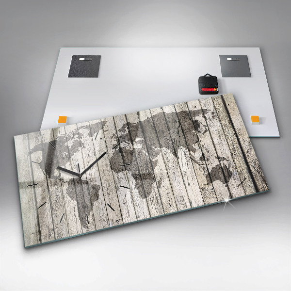 Ceas orizontale de perete din sticlă Board Harta lumii