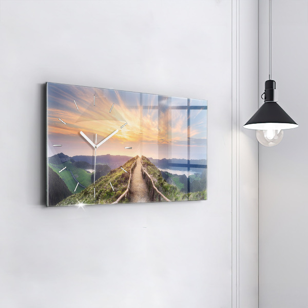 Ceas orizontale de perete din sticlă Peisaj montan
