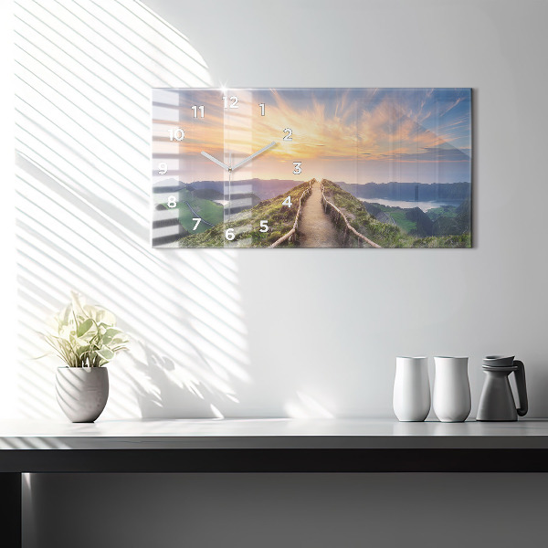 Ceas orizontale de perete din sticlă Peisaj montan