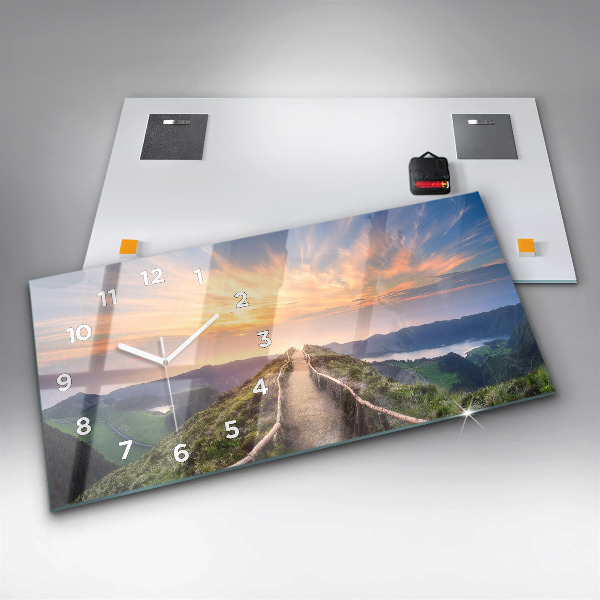 Ceas orizontale de perete din sticlă Peisaj montan