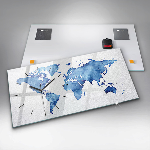 Ceas orizontale de perete din sticlă Harta lumii acuarela