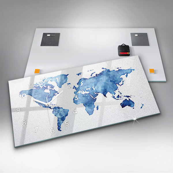 Ceas orizontale de perete din sticlă Harta lumii acuarela
