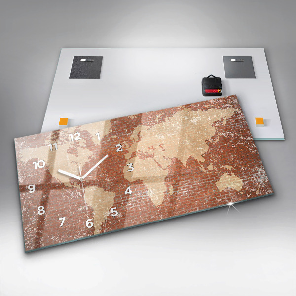Ceas orizontale de perete din sticlă Harta lumii pe cărămidă
