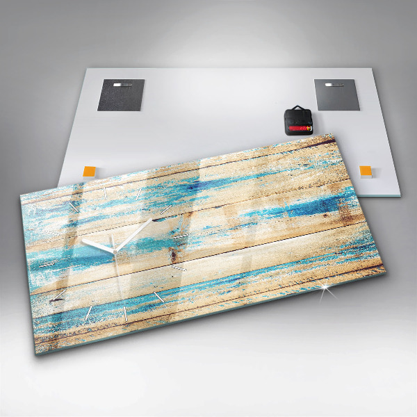 Ceas orizontale de perete din sticlă Lemn zgâriat