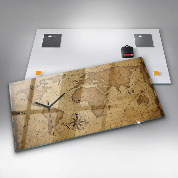Ceas orizontale de perete din sticlă Harta lumii vintage