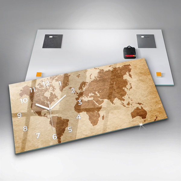 Ceas orizontale de perete din sticlă Harta lumii în stil vechi