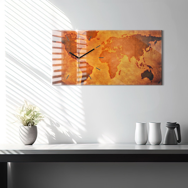 Ceas orizontale de perete din sticlă Harta mare a lumii
