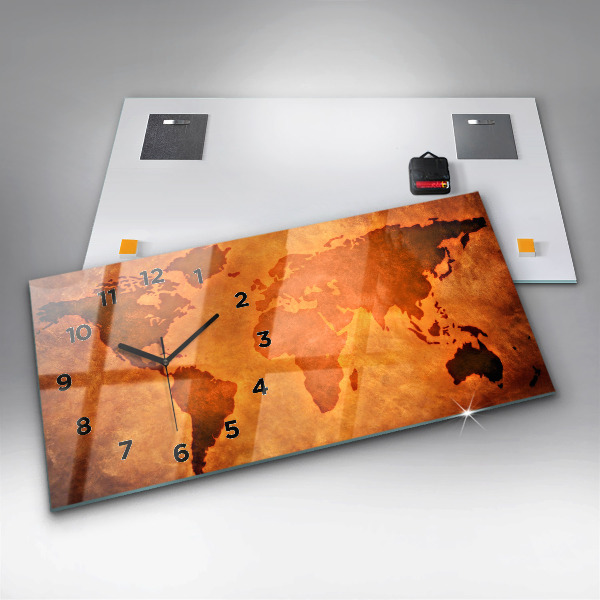 Ceas orizontale de perete din sticlă Harta mare a lumii