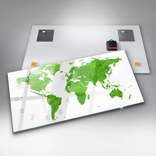 Ceas orizontale de perete din sticlă Harta cu iarba verde