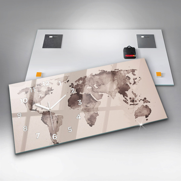 Ceas orizontale de perete din sticlă Harta lumii acuarela