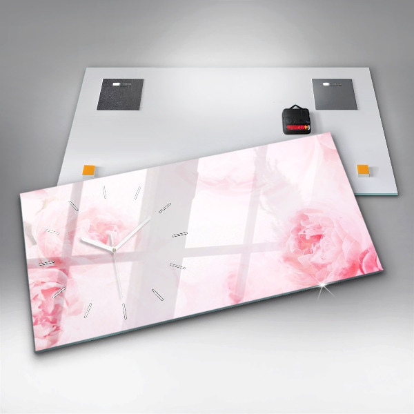 Ceas orizontale de perete din sticlă Flori înflorite