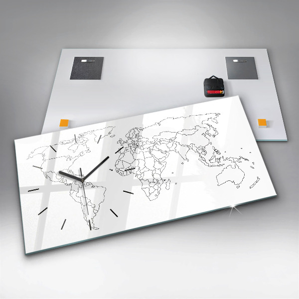 Ceas orizontale de perete din sticlă Harta de contur a lumii