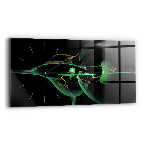 Ceas orizontale de perete din sticlă Abstracția verde