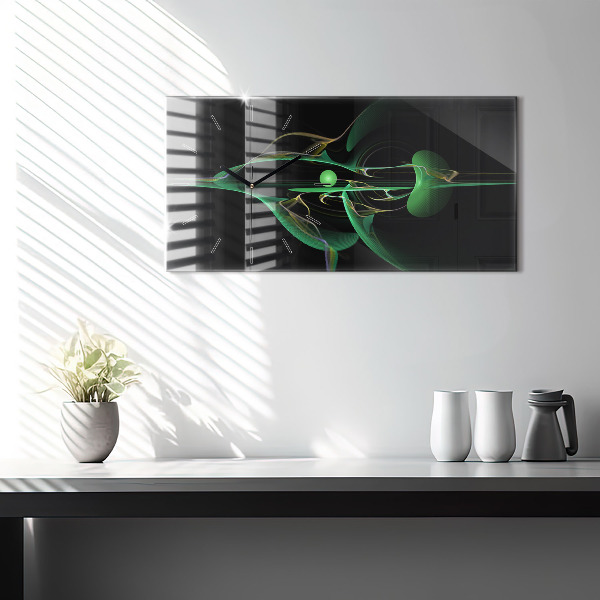Ceas orizontale de perete din sticlă Abstracția verde