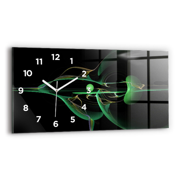 Ceas orizontale de perete din sticlă Abstracția verde