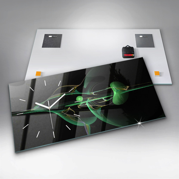 Ceas orizontale de perete din sticlă Abstracția verde