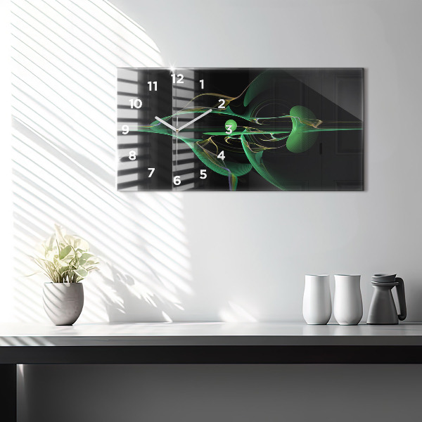 Ceas orizontale de perete din sticlă Abstracția verde