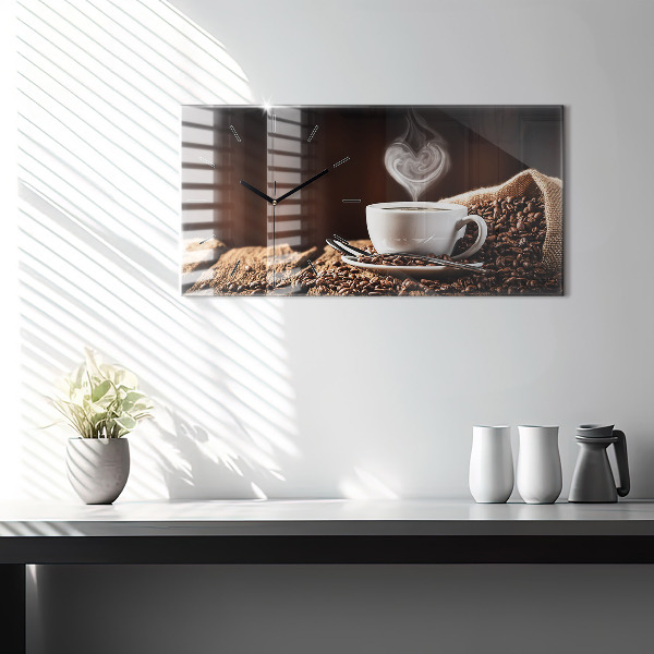 Ceas orizontale de perete din sticlă O ceașcă de cafea