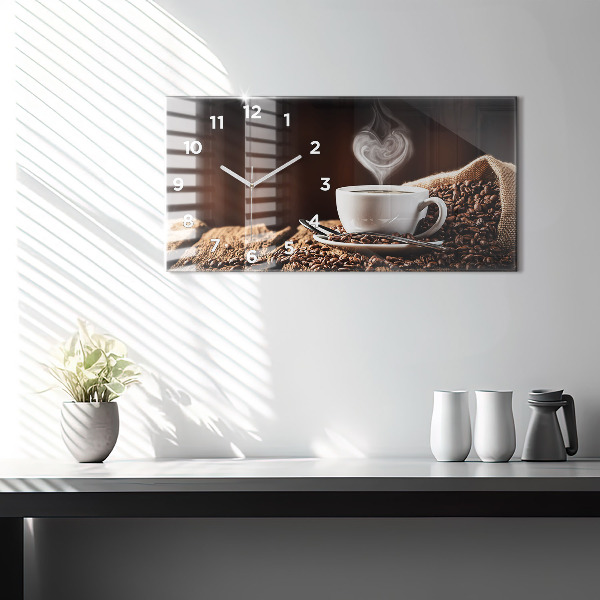 Ceas orizontale de perete din sticlă O ceașcă de cafea