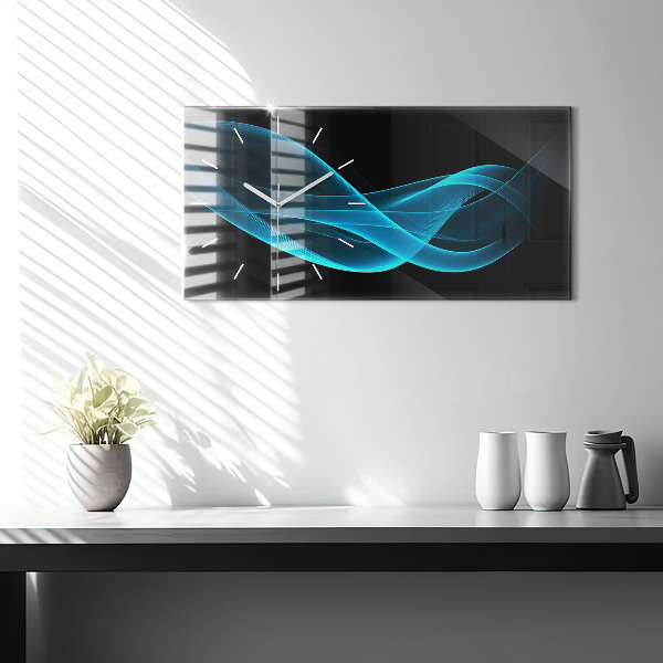 Ceas orizontale de perete din sticlă Abstracția albastră