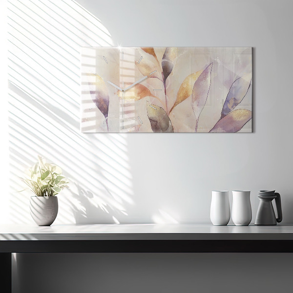Ceas orizontale de perete din sticlă Frunze boho abstracte