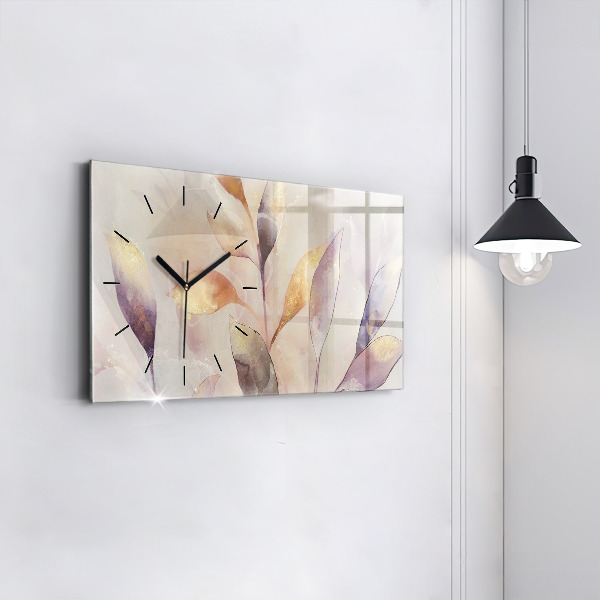 Ceas orizontale de perete din sticlă Frunze boho abstracte