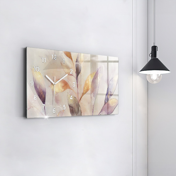 Ceas orizontale de perete din sticlă Frunze boho abstracte