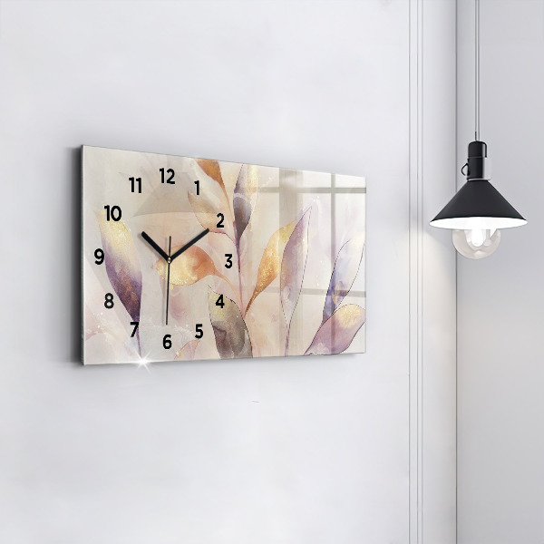Ceas orizontale de perete din sticlă Frunze boho abstracte