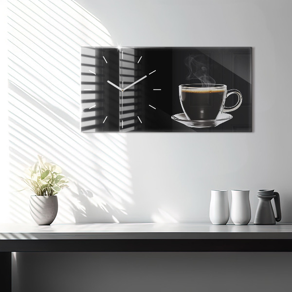 Ceas orizontale de perete din sticlă Cafea neagră