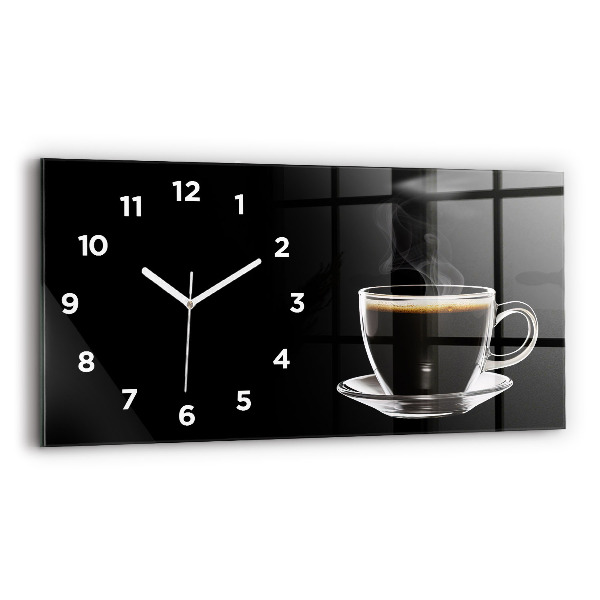 Ceas orizontale de perete din sticlă Cafea neagră