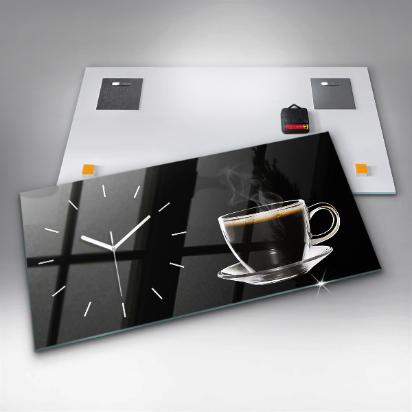 Ceas orizontale de perete din sticlă Cafea neagră