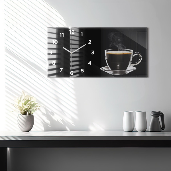 Ceas orizontale de perete din sticlă Cafea neagră